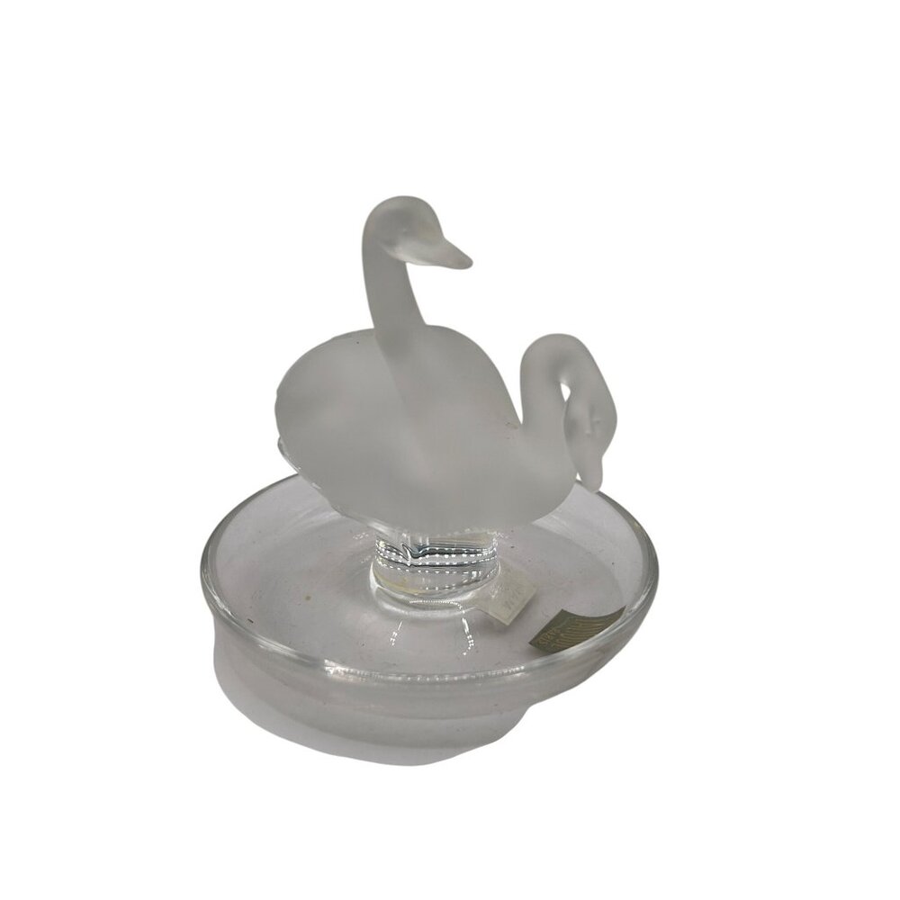 Lalique France Frosted Glass Swan Figurine On Clear Glass Base